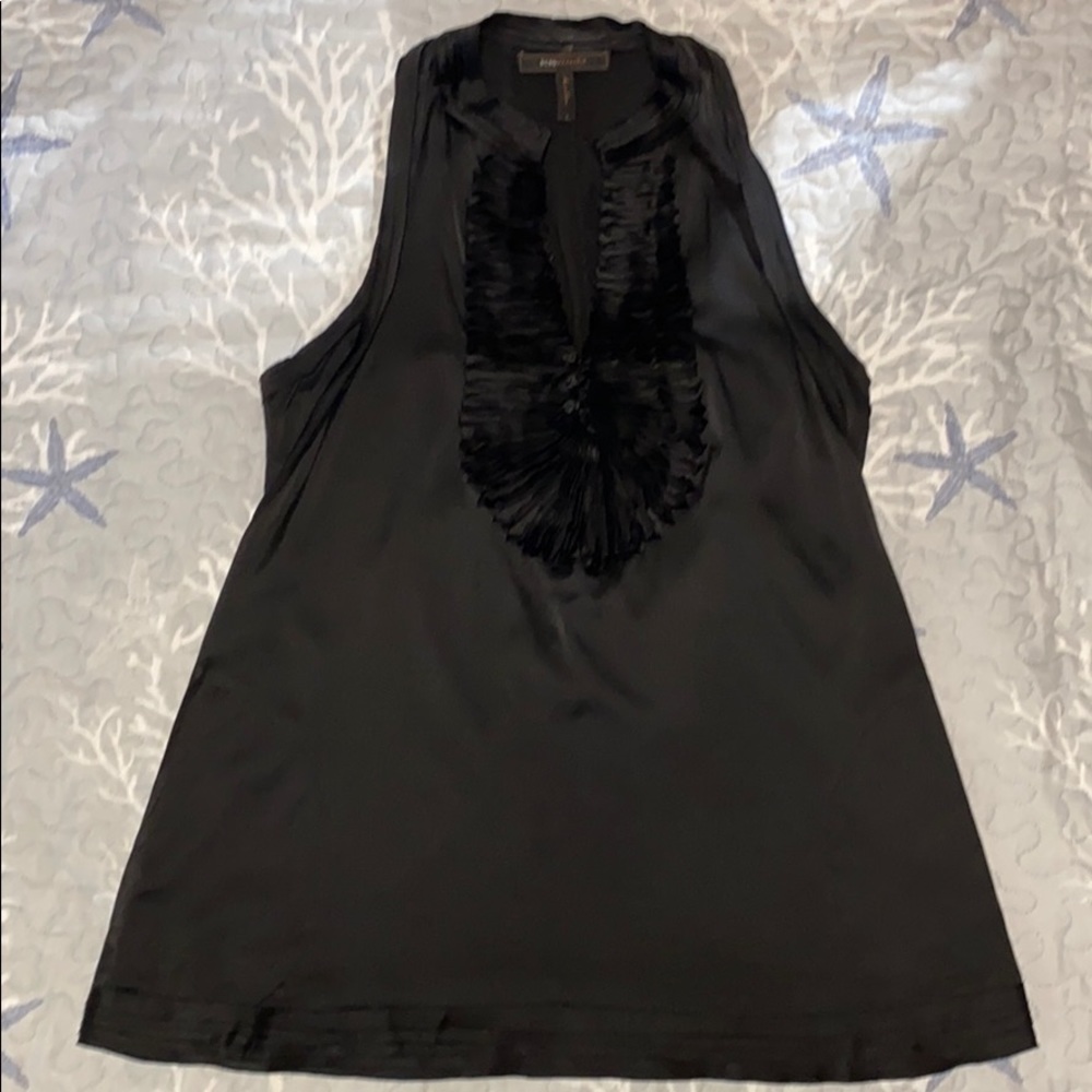 BCBGMaxAzria black tuxedo bib shirt SILK